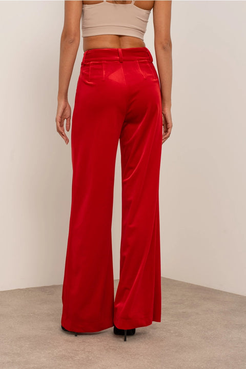 Wide Velvet Flowing Trousers with Double-Button Fastening