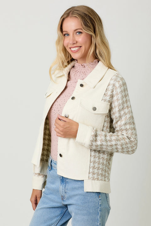 Houndstooth Sleeve Corduroy Jacket