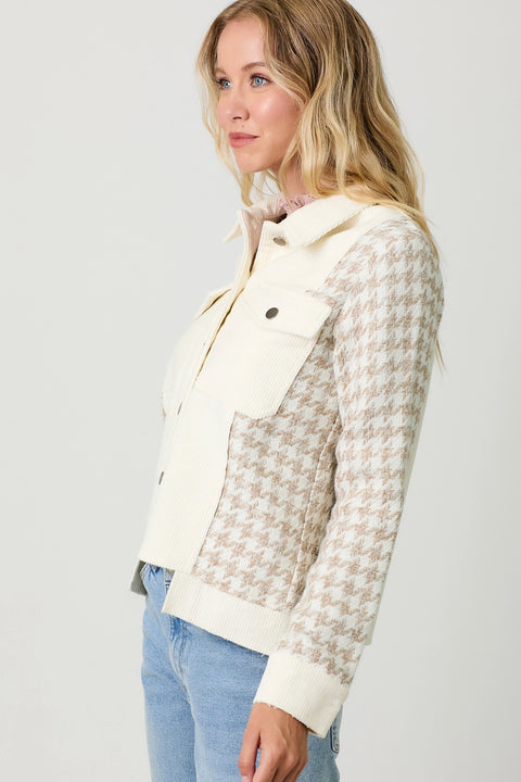 Houndstooth Sleeve Corduroy Jacket