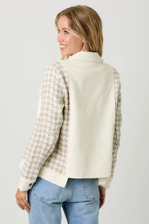 Houndstooth Sleeve Corduroy Jacket