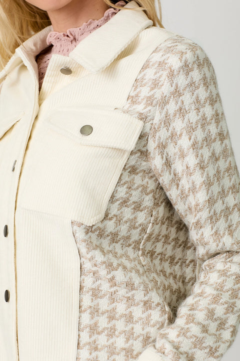 Houndstooth Sleeve Corduroy Jacket