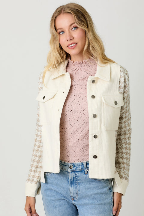 Houndstooth Sleeve Corduroy Jacket
