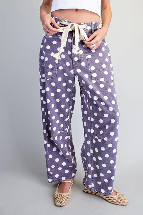 Polka Dot Front Tie Barrel Pants