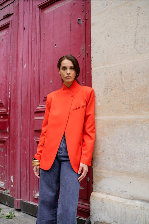 Timeless Structured Jacket with Fold-Down Officer Collar