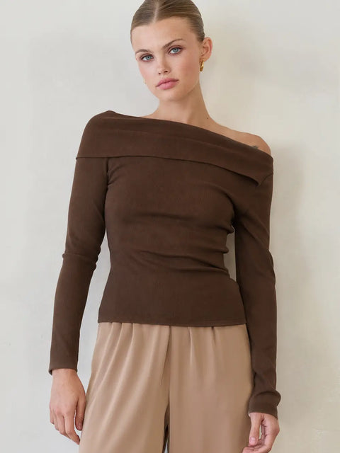 Lucy One Shoulder Long Sleeve Knit Top