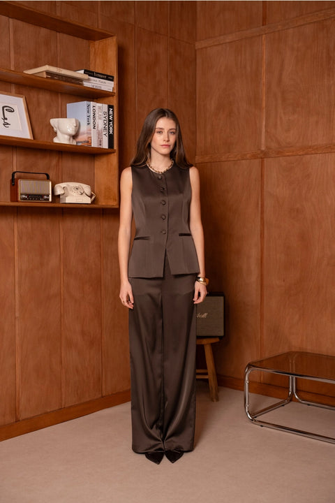 Long Sleeveless Satin Vest
