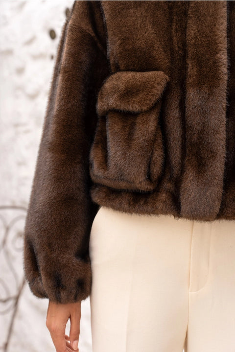 Synthetic Fur Jacket with Patch Pockets