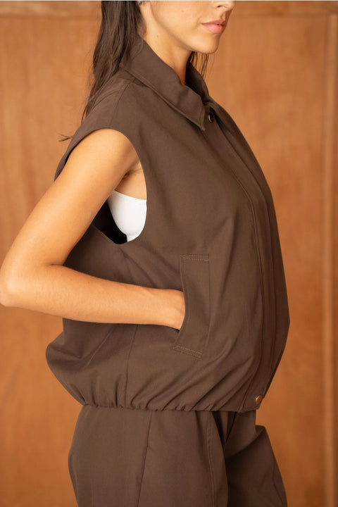 Urban Sleeveless Bomber Jacket with Lapel Collar