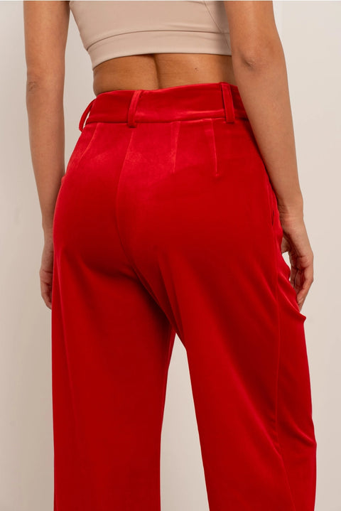Wide Velvet Flowing Trousers with Double-Button Fastening