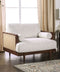 Mid-Century Modern Beige Accent Chair with Rattan Details & Ash Wood Trim