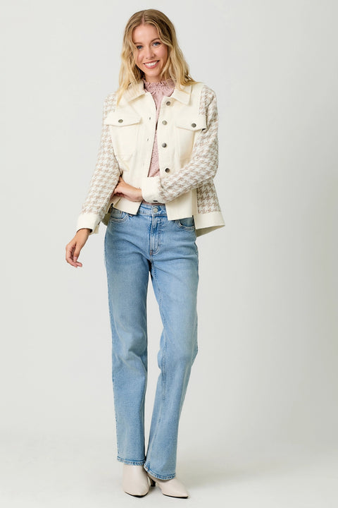 Houndstooth Sleeve Corduroy Jacket