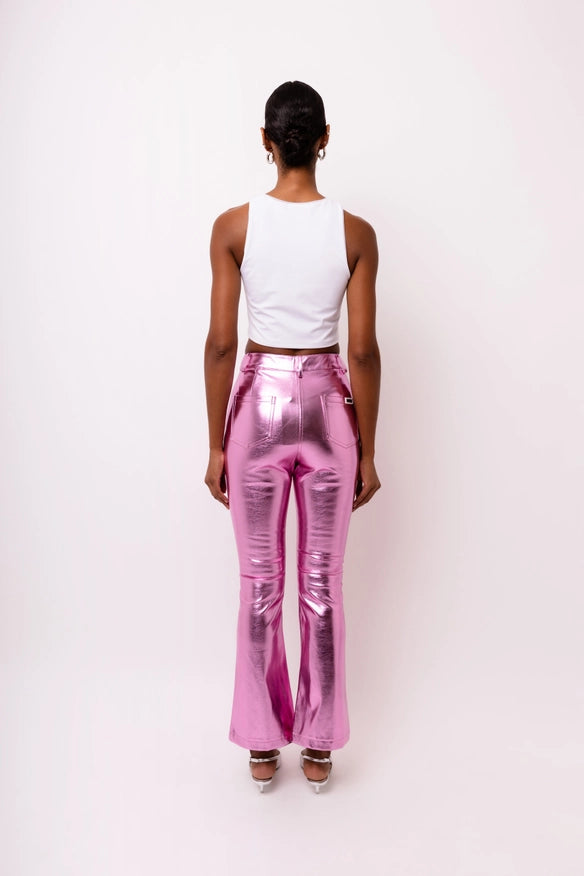 Lupe Metallic Faux Leather Slim Fit Pants-Pants-Amy Lynn-S-Urbanheer