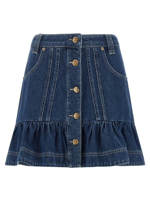 Farm Rio Denim Skirt With Flounces