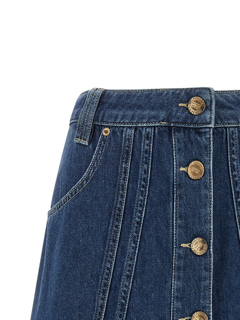 Farm Rio Denim Skirt With Flounces