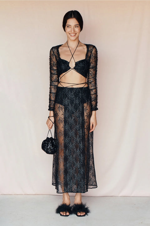 Lace Top Win - Black Floral-Clothing - Women-eikō ai-S-Urbanheer