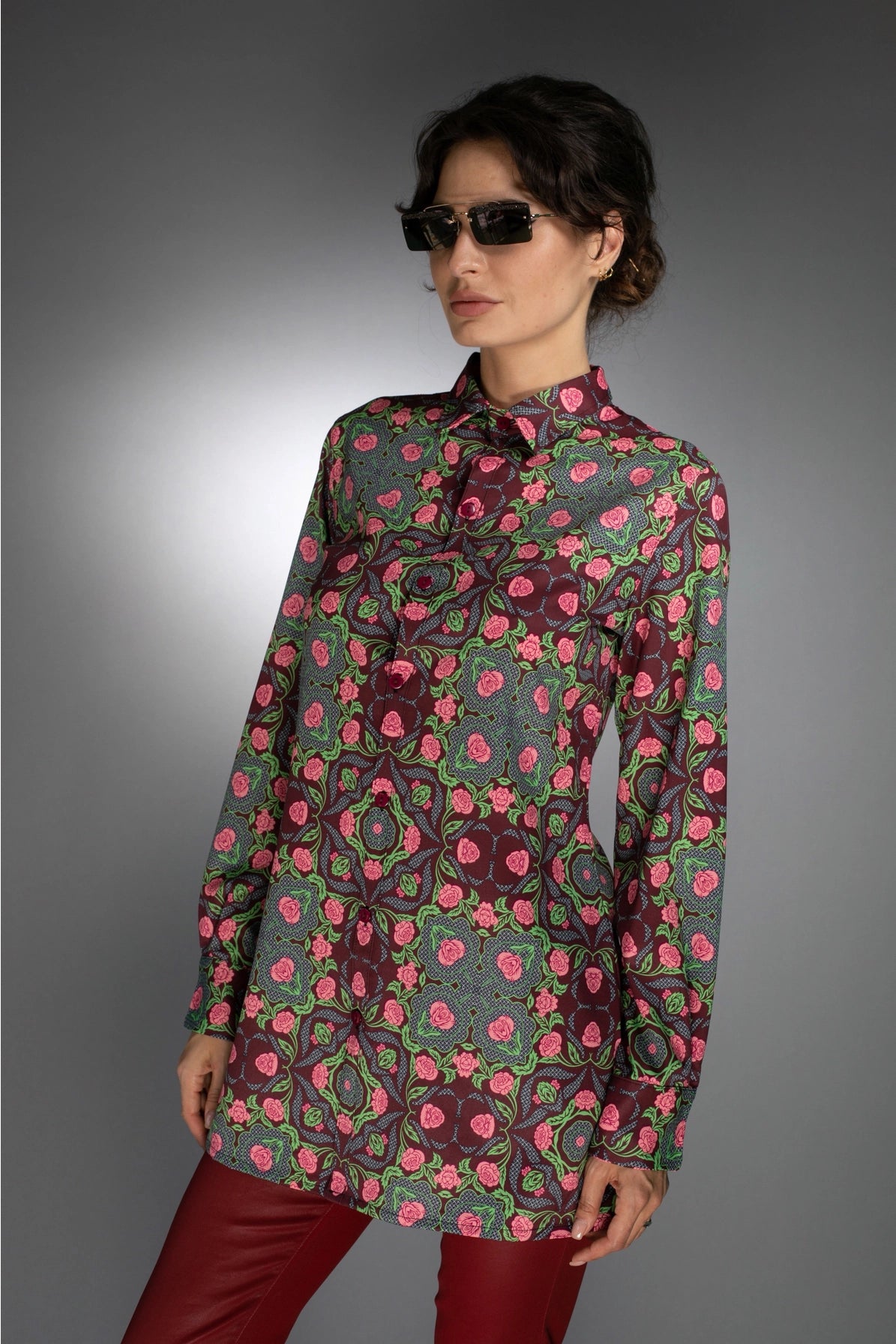 Bold Geometric Pattern Rose Burgundy/Rose Pink-Long Shirt-Nuvula-XS-Urbanheer