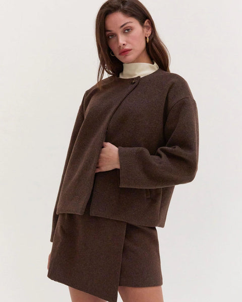 Deven Crewneck Wool Blend Cape Jacket