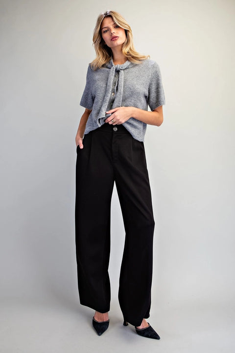 Pleated Elastic Back Waist Pants
