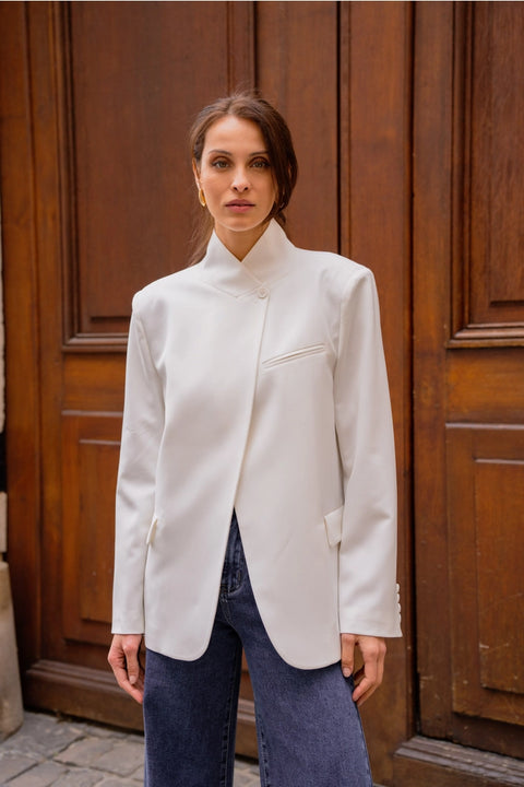 Timeless Structured Jacket with Fold-Down Officer Collar