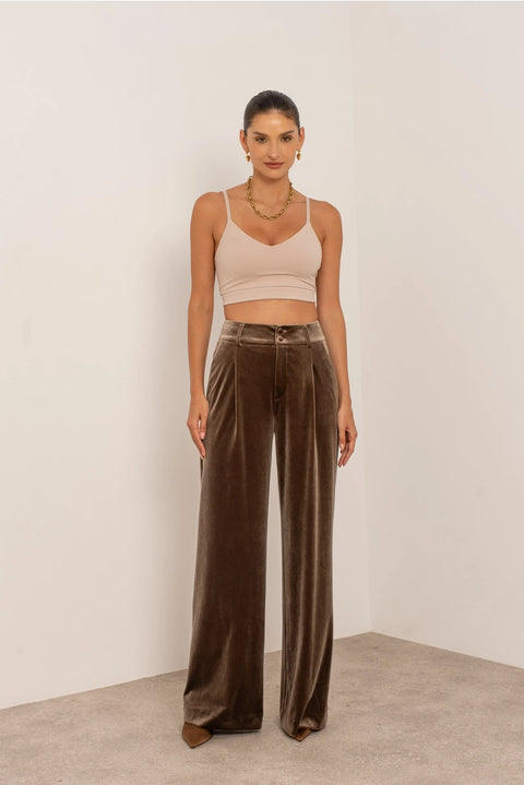 Wide Velvet Flowing Trousers with Double-Button Fastening