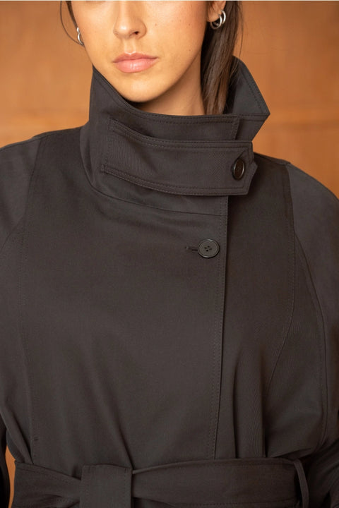 Utility Oversized Long Belted Trench with Stand-Up Collar