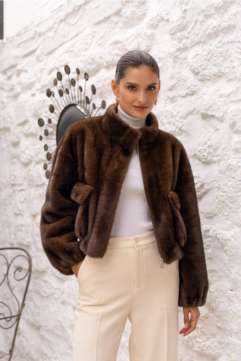 Synthetic Fur Jacket with Patch Pockets