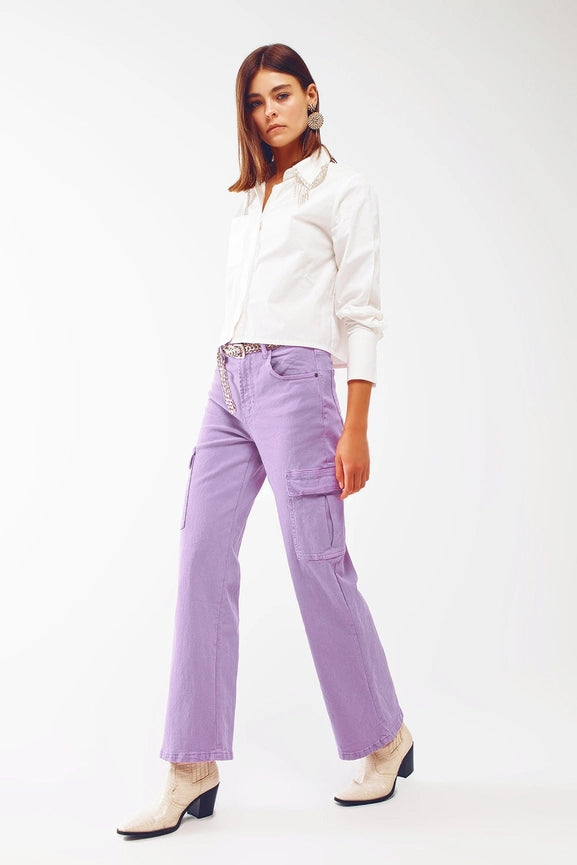 Straight Leg Cargo Jeans in Purple-Jeans-Q2-XS-Purple-Urbanheer