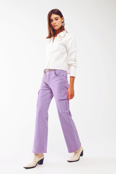 Straight Leg Cargo Jeans in Purple-Jeans-Q2-XS-Purple-Urbanheer