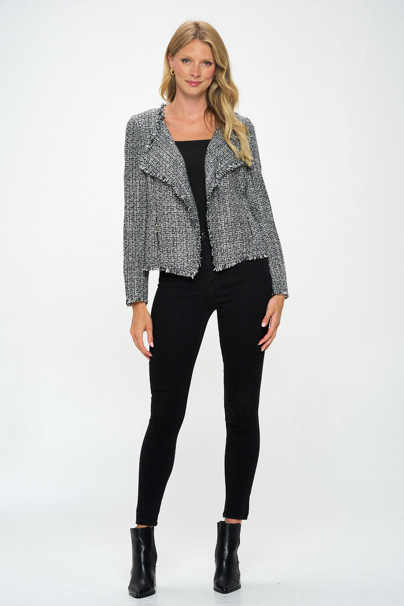 Open Front Blazer Cardigan With Frayed Hem-Renee C.-S-Urbanheer