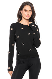 Grommet-Detail Fitted Sweater – Black