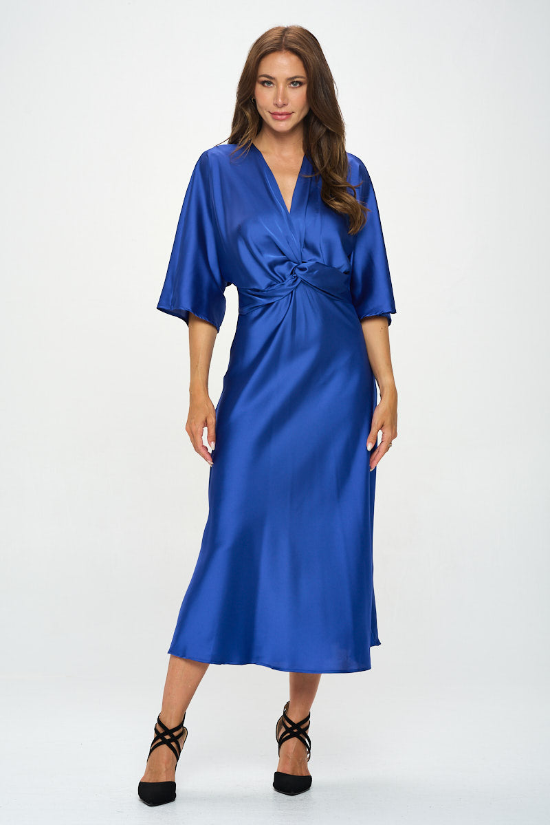 Satin Stretch Solid Dress With Front Twist-Renee C.-S-Urbanheer