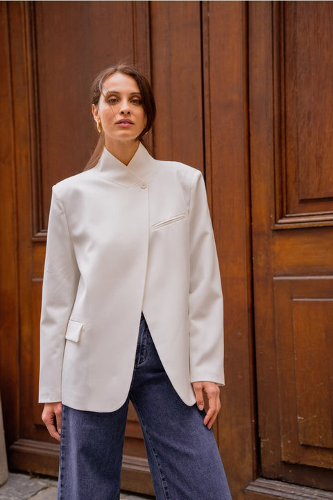 Timeless Structured Jacket with Fold-Down Officer Collar