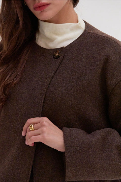 Deven Crewneck Wool Blend Cape Jacket