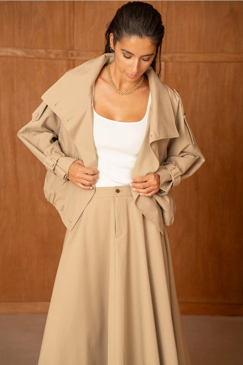 Urban Short Oversized Trench-Style Jacket with A Wrap Collar