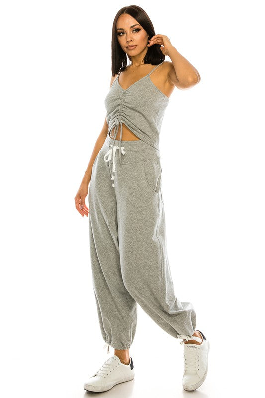 High Waisted Baggy French Terry Pants Heather Grey-Pants-LABIJOU-S-Urbanheer
