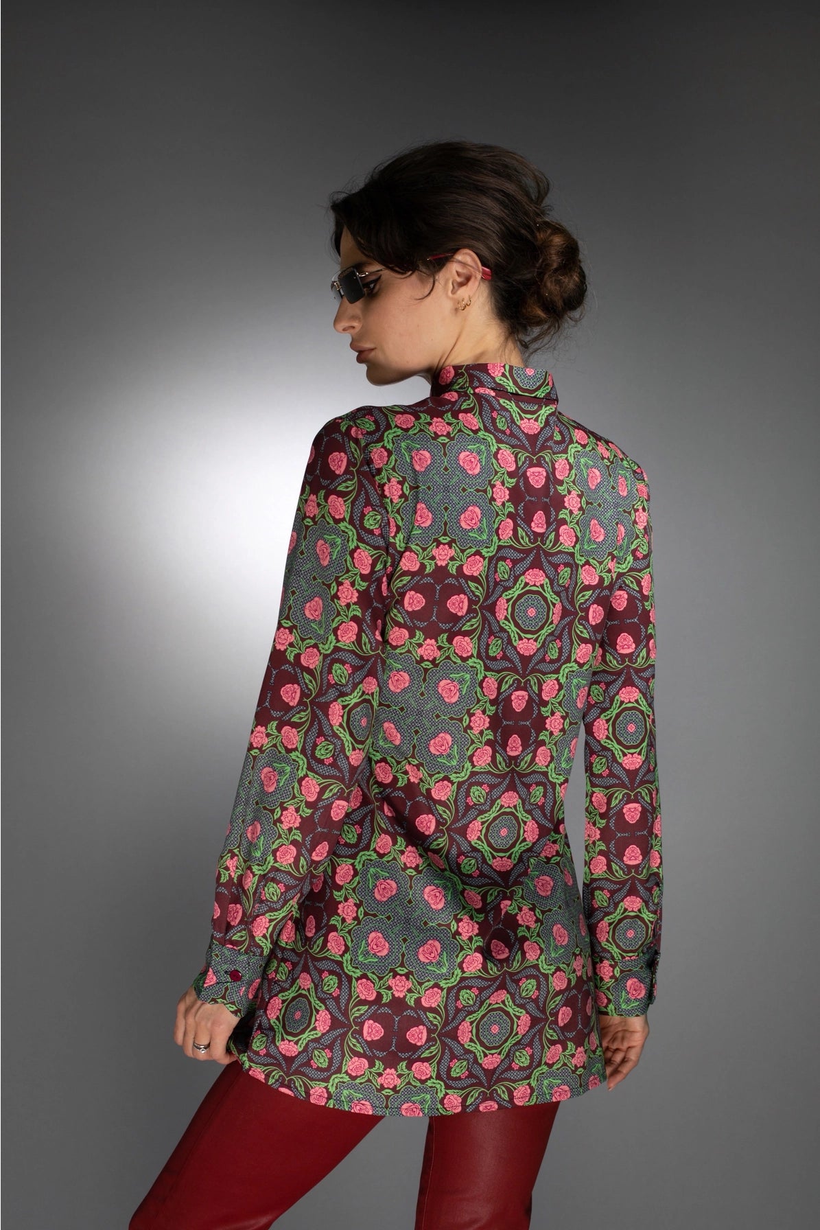 Bold Geometric Pattern Rose Burgundy/Rose Pink-Long Shirt-Nuvula-XS-Urbanheer