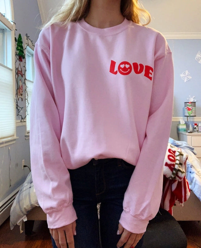 Love Valentines Day Smiley Face Crewneck Sweatshirt-Sweatshirt-Lifestyle Outpost-Urbanheer