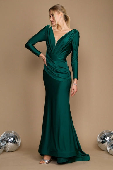 Emerald Green Dylan & Davids Long Sleeve Formal Evening Dress-Dylan & Davids-Emerald Green-4-Urbanheer