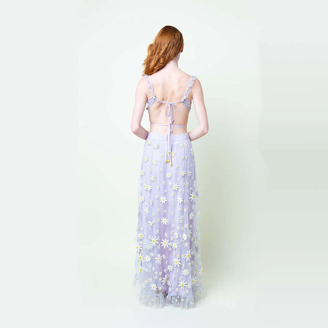 Lavender Daisy Embroidered Skirt-Skirt-La fuori-Urbanheer