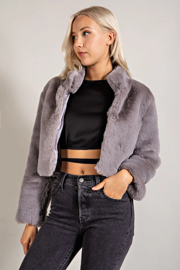 Cropped Faux Fur Jacket-Jacket-EDIT by NINE-BLUE GREY-S-Urbanheer