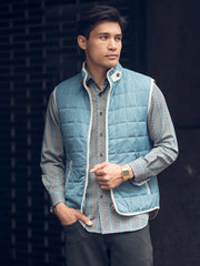 Denim Blue Quilted Zip Up Vest-Clothing - Men-Luchiano Visconti-M-Urbanheer
