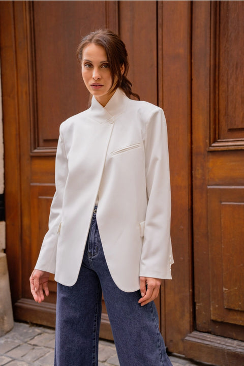Timeless Structured Jacket with Fold-Down Officer Collar