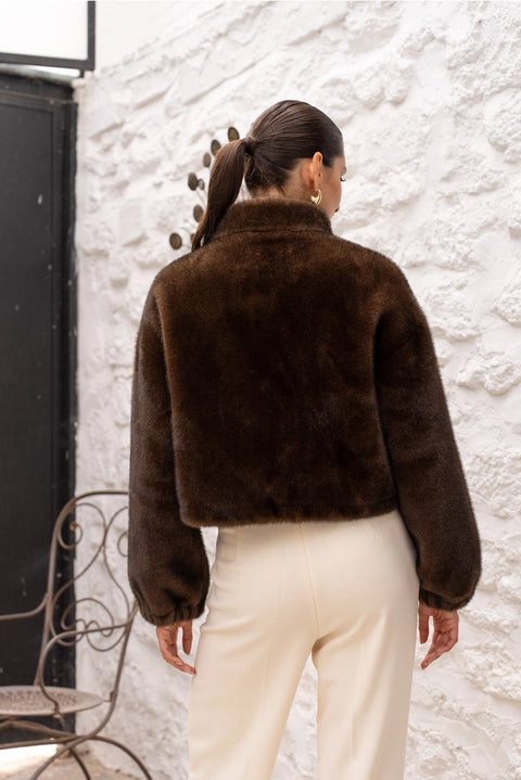 Synthetic Fur Jacket with Patch Pockets