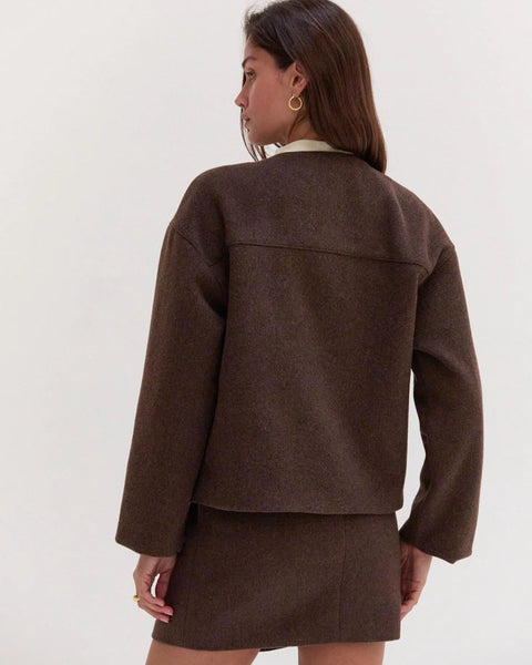 Deven Crewneck Wool Blend Cape Jacket