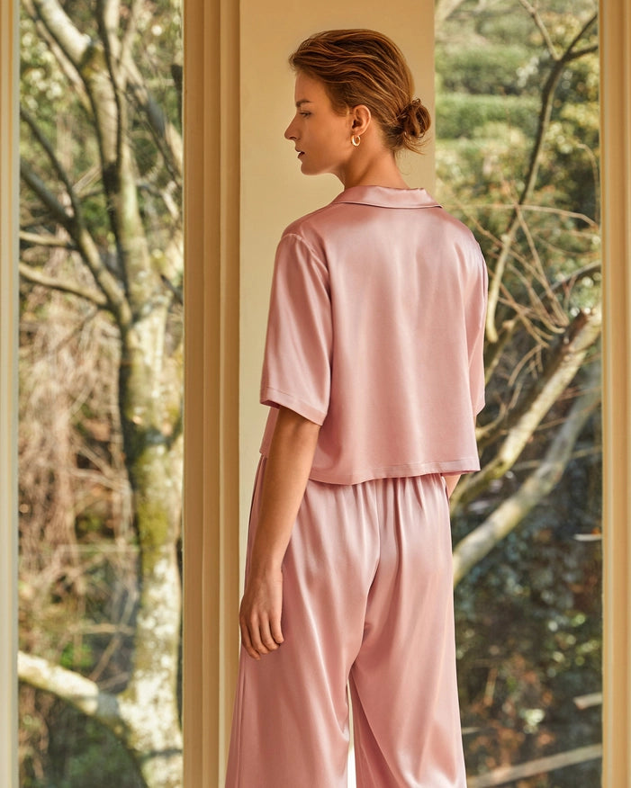 Short Sleeve Silk Pajamas Rosy Pink-Pajamas-MommeSilk-XS-Urbanheer