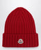 Moncler Cable-knit wool beanie with logo in burgundy