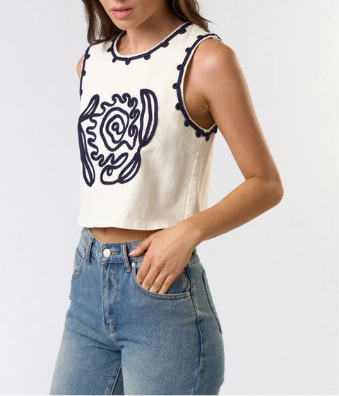 Cord Detailed Denim Vest Top-Vest Top-Lalavon-S-IVORY-Urbanheer
