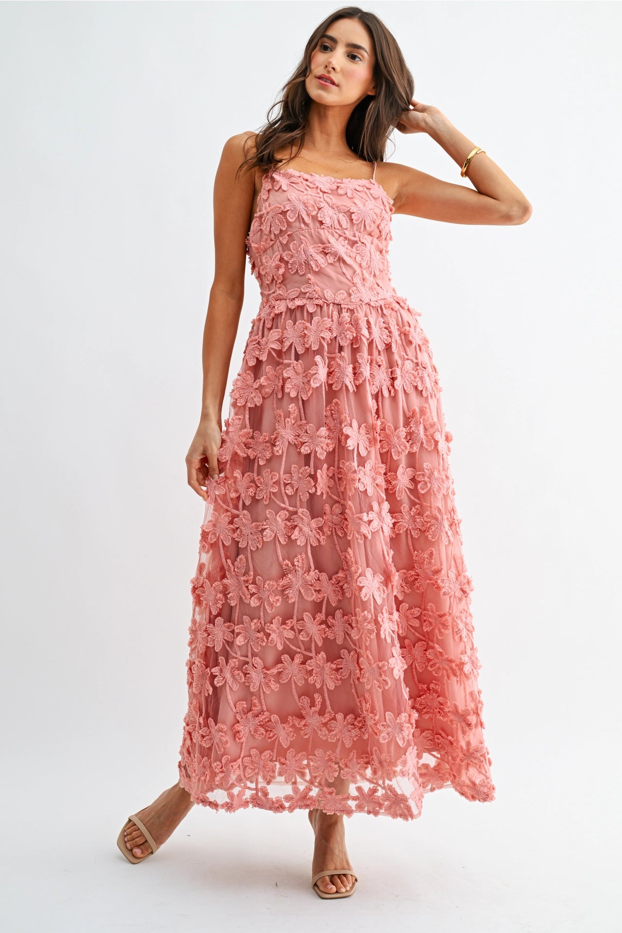 3D Floral Embroidered A-Line Gown