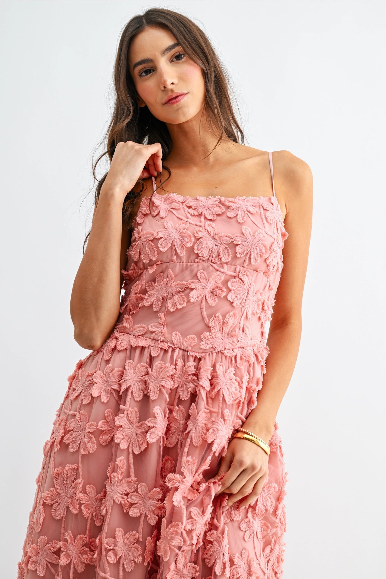 3D Floral Embroidered A-Line Gown