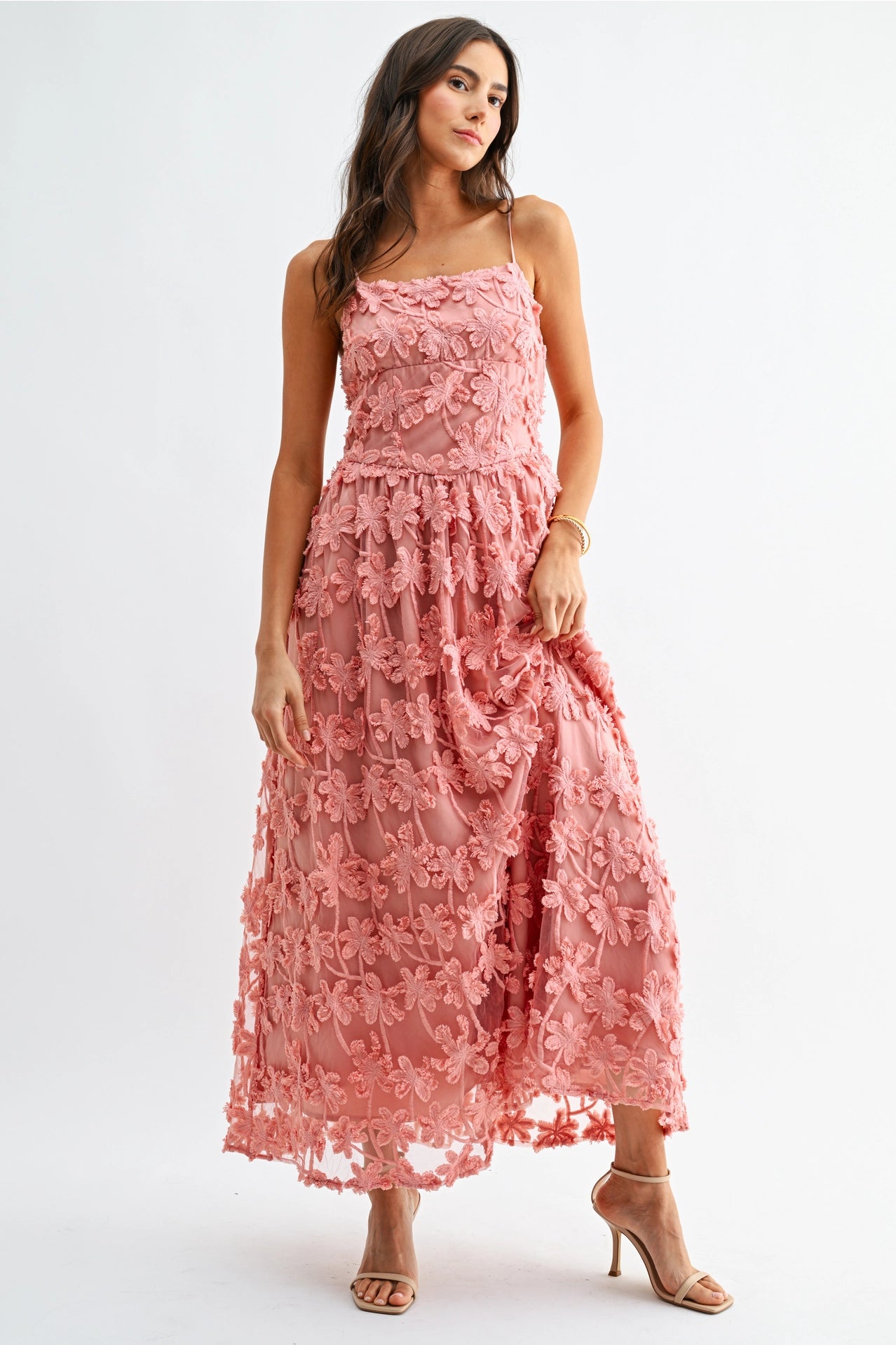 3D Floral Embroidered A-Line Gown